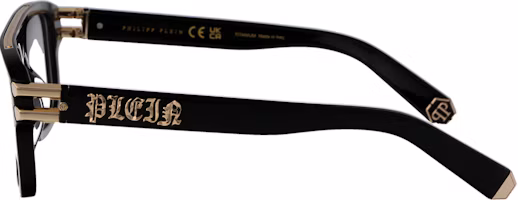Shop PHILIPP PLEIN 男士黑色方形醋酸光學眼鏡附品牌標誌裝飾 VPP021V0700