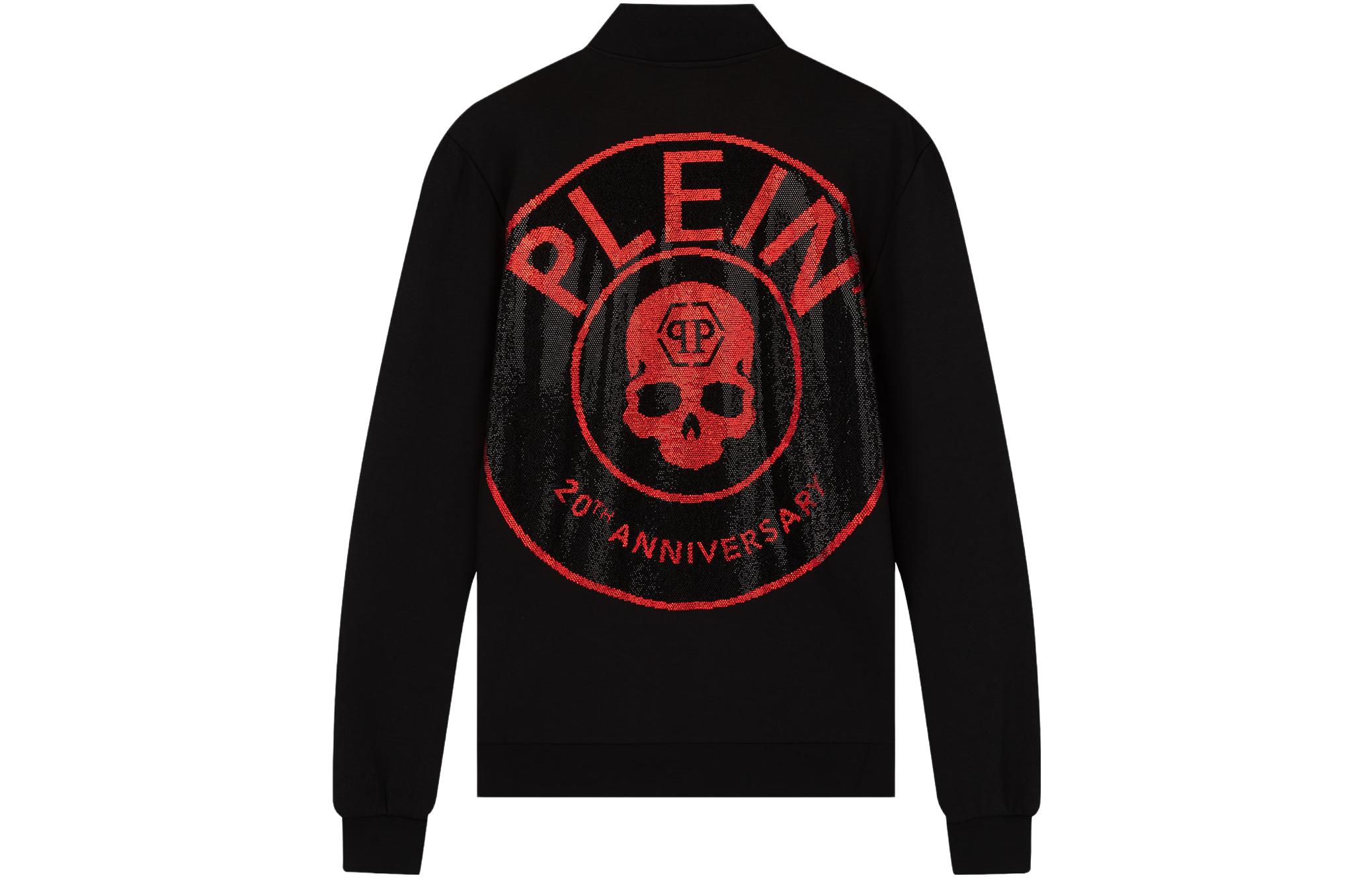 PHILIPP PLEIN Black and Red Rhinestone Skull Patch Jacket A19C-MJB1756-PTE003N-0213