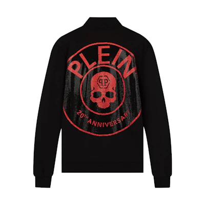 PHILIPP PLEIN Black and Red Rhinestone Skull Patch Jacket A19C-MJB1756-PTE003N-0213