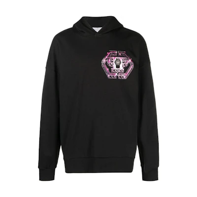 PHILIPP PLEIN Black Graphic Print Hoodie Long Sleeve Sweatshirt AABC-MJB2846-PJO002N-02