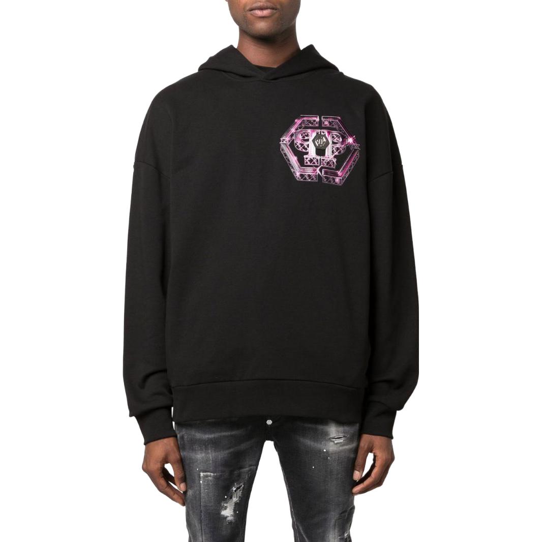 Lookbook 菲利普普莱因黑色印花连帽长袖卫衣 AABC-MJB2846-PJO002N-02