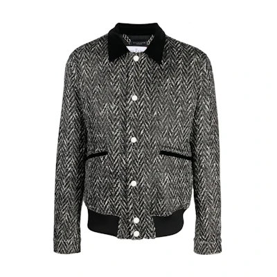 PHILIPP PLEIN Black Herringbone Pattern Long Sleeve Jacket AACC-MRB2311-PTE003N-02