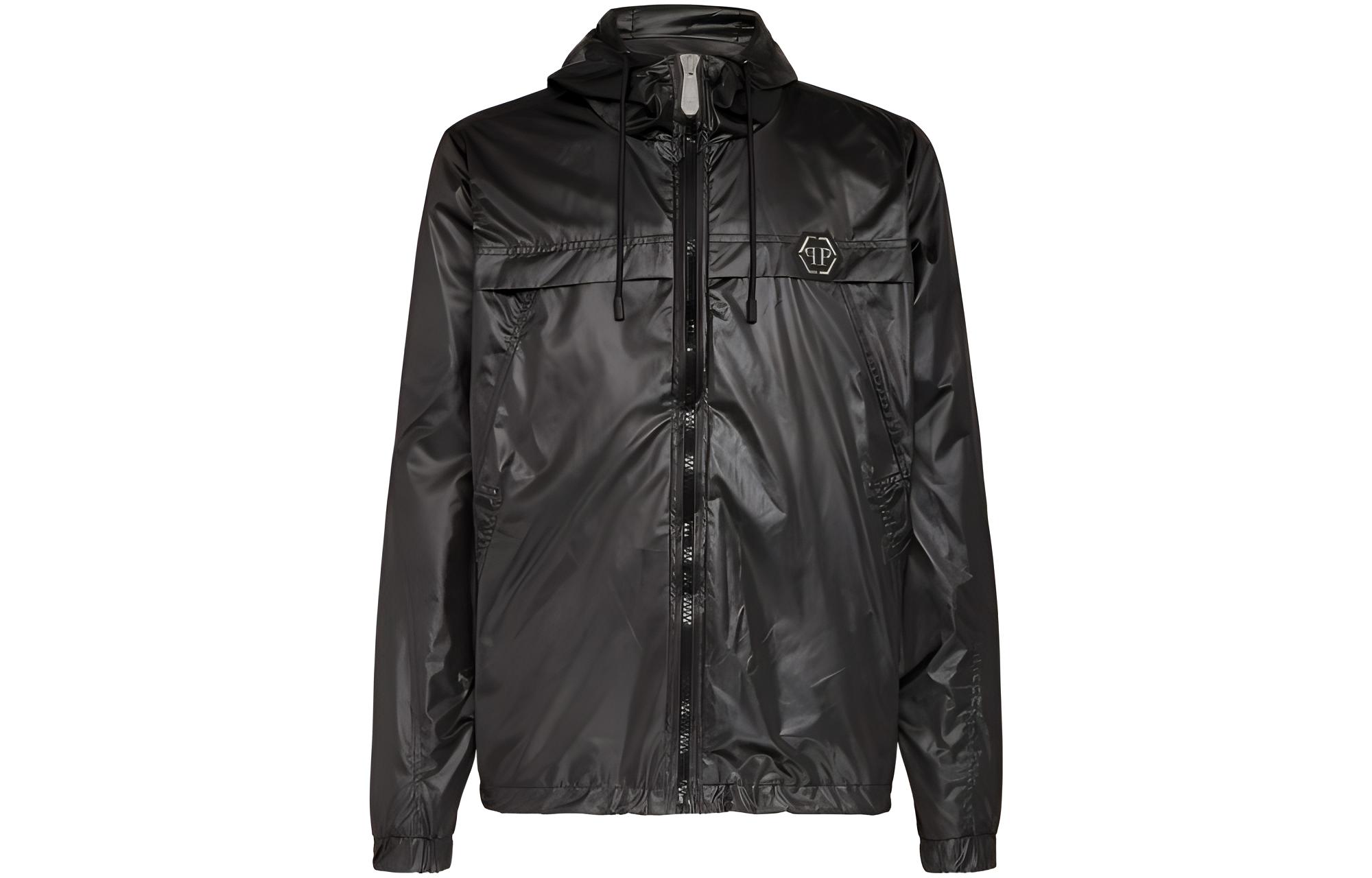 PHILIPP PLEIN Black Hoodie Jacket with Logo Print and Zipper MRB1424-PTE003N-02