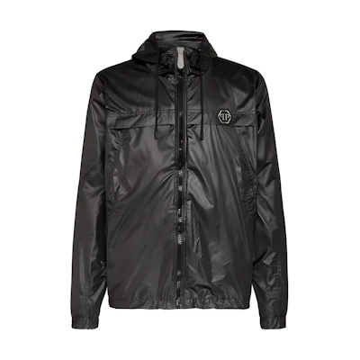 PHILIPP PLEIN Black Hoodie Jacket with Logo Print and Zipper MRB1424-PTE003N-02