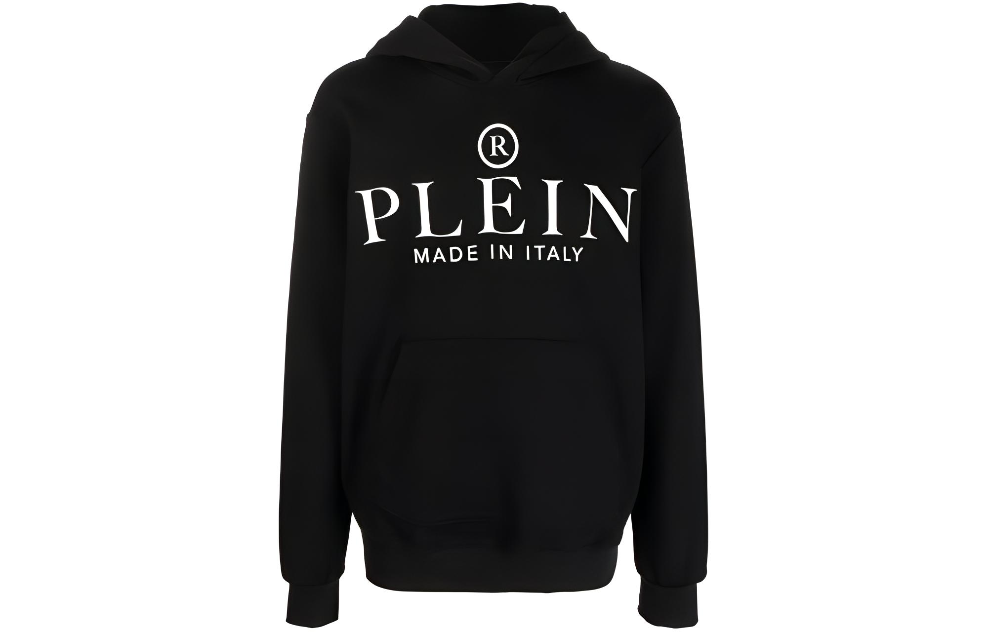 PHILIPP PLEIN Black Hoodie with Letter Print and Loose Fit FACC-MJB2700-PJO002N-02