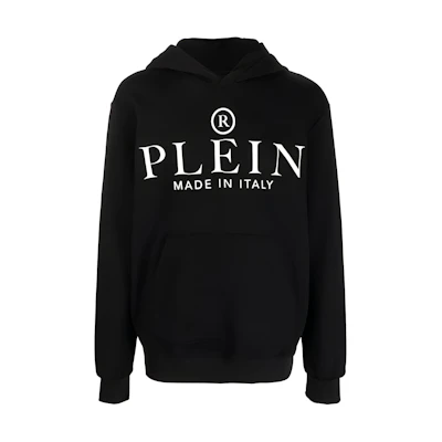 PHILIPP PLEIN Black Hoodie with Letter Print and Loose Fit FACC-MJB2700-PJO002N-02