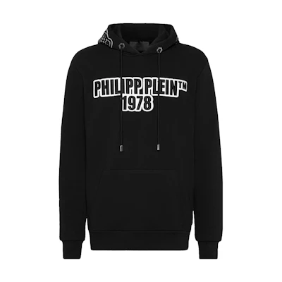PHILIPP PLEIN Black Hoodie with Logo and Letter-Number Design A20C-MJB2114-PJO002N-0201