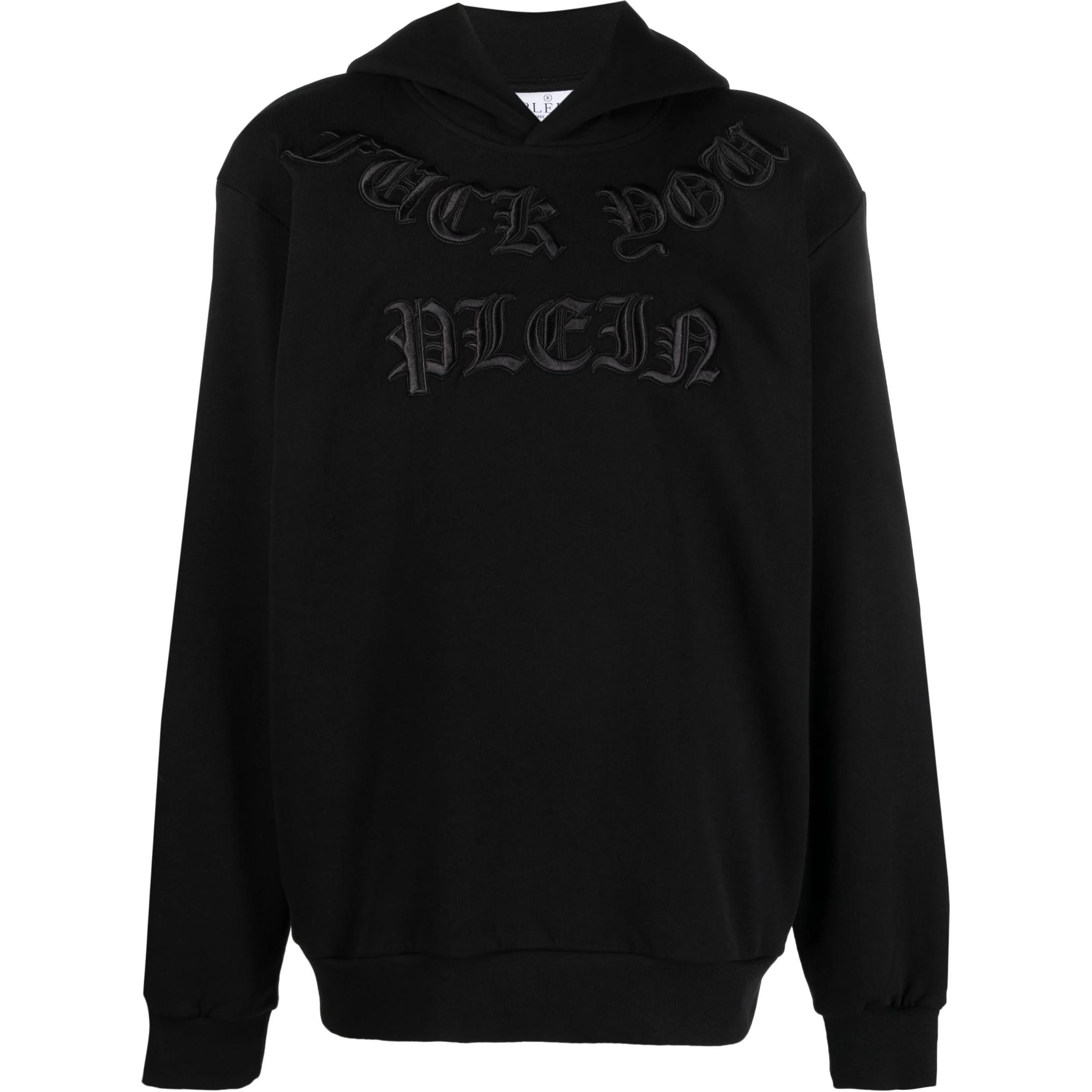 PHILIPP PLEIN Black Hoodie with Logo Embroidery Design AACC-MJB3160-PJO002N-BLACK
