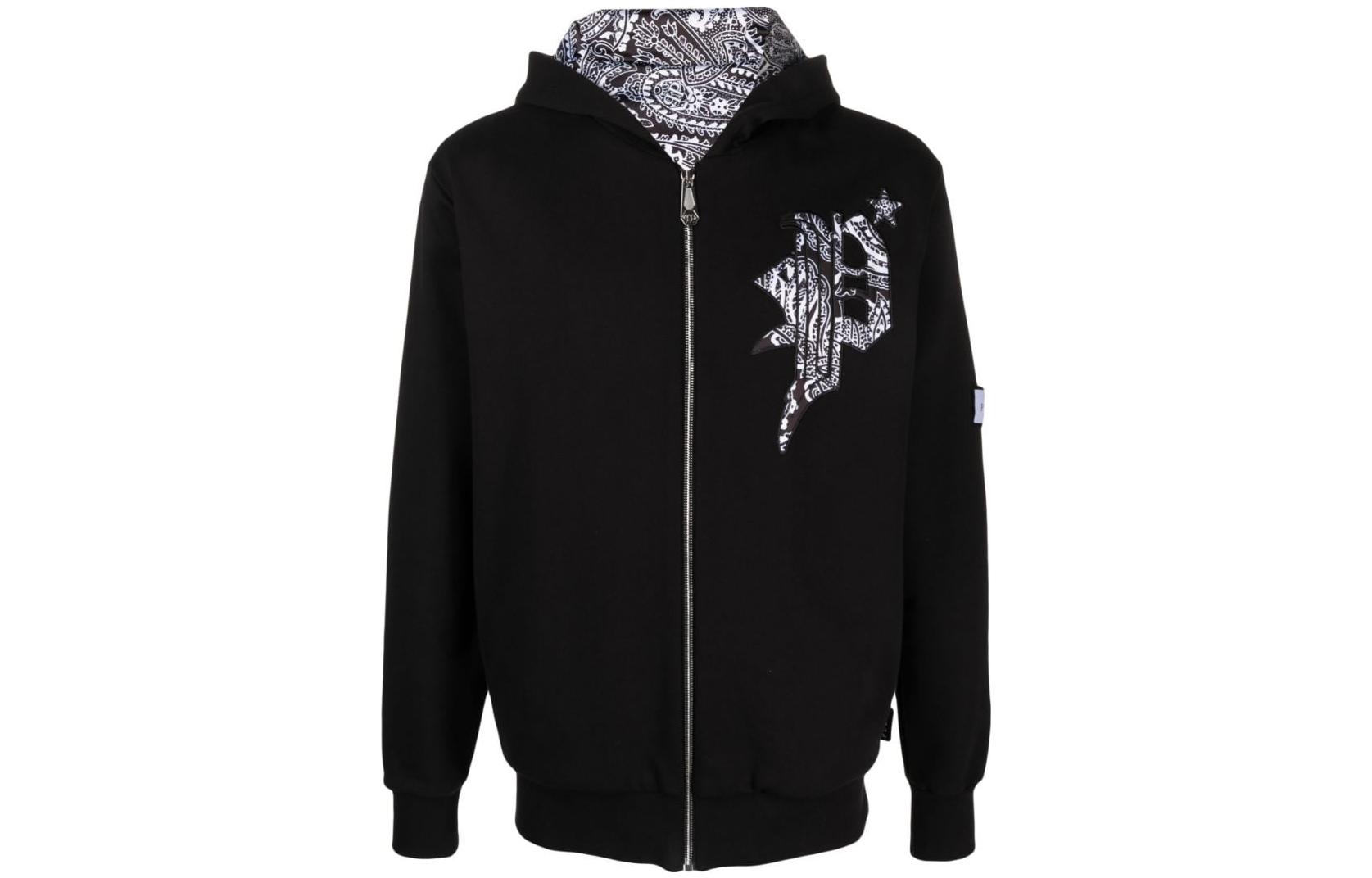 PHILIPP PLEIN Black Hoodie with Logo Graphic Print FACC-MJB3112-PTE003N-02