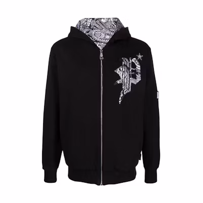 PHILIPP PLEIN Black Hoodie with Logo Graphic Print FACC-MJB3112-PTE003N-02