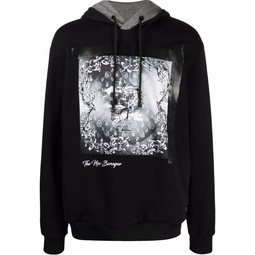 PHILIPP PLEIN Black Hoodie with Logo Print and Letter Pattern FAAC-MJB2480-PJO002N-02