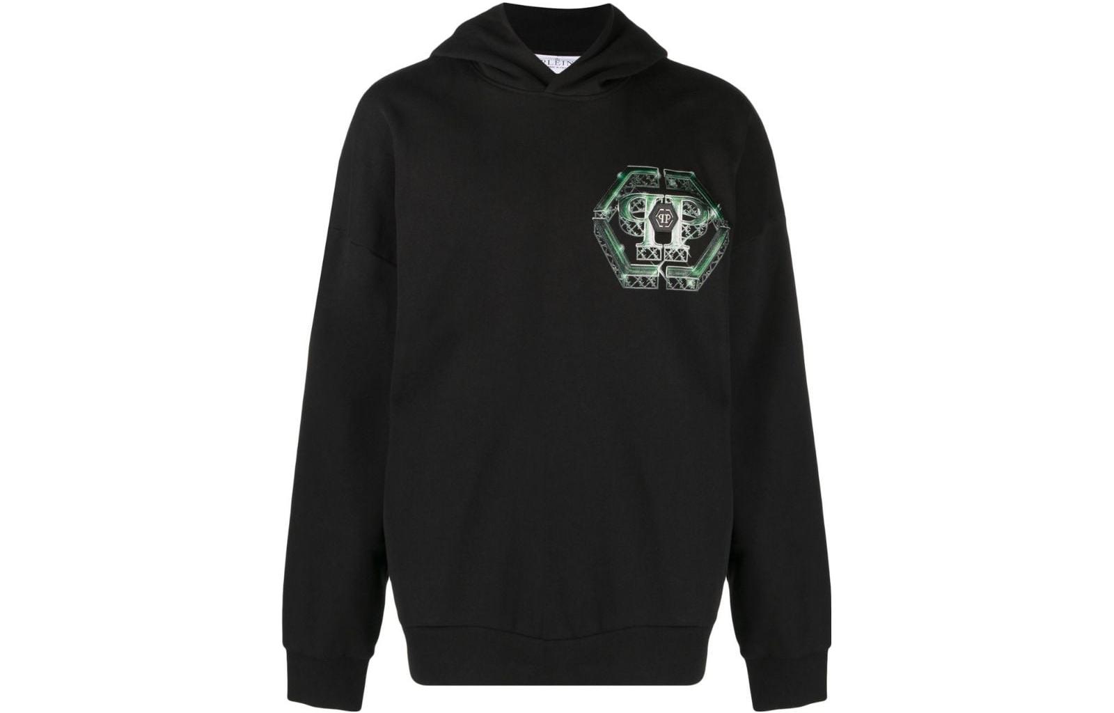 PHILIPP PLEIN Black Hoodie with Logo Print Design AABC-MJB2844-PJO002N-02