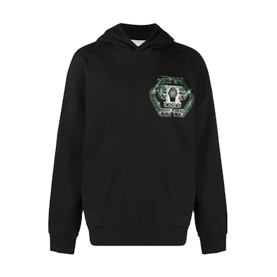 PHILIPP PLEIN Black Hoodie with Logo Print Design AABC-MJB2844-PJO002N-02