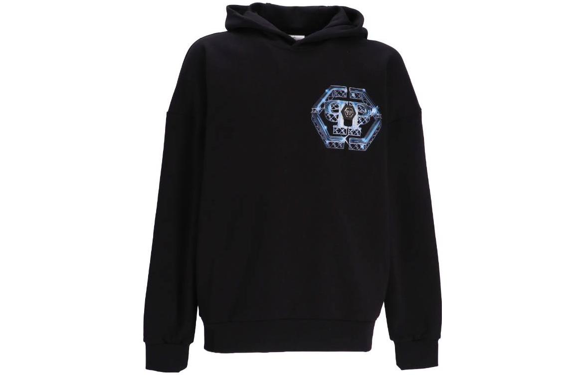 PHILIPP PLEIN Black Hoodie with Solid Color and Printed Design for Men AABC-MJB2848-PJO002N-02