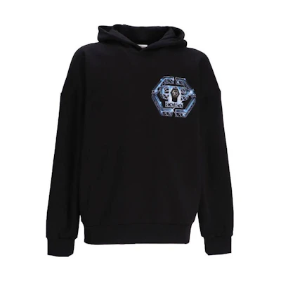 PHILIPP PLEIN Black Hoodie with Solid Color and Printed Design for Men AABC-MJB2848-PJO002N-02