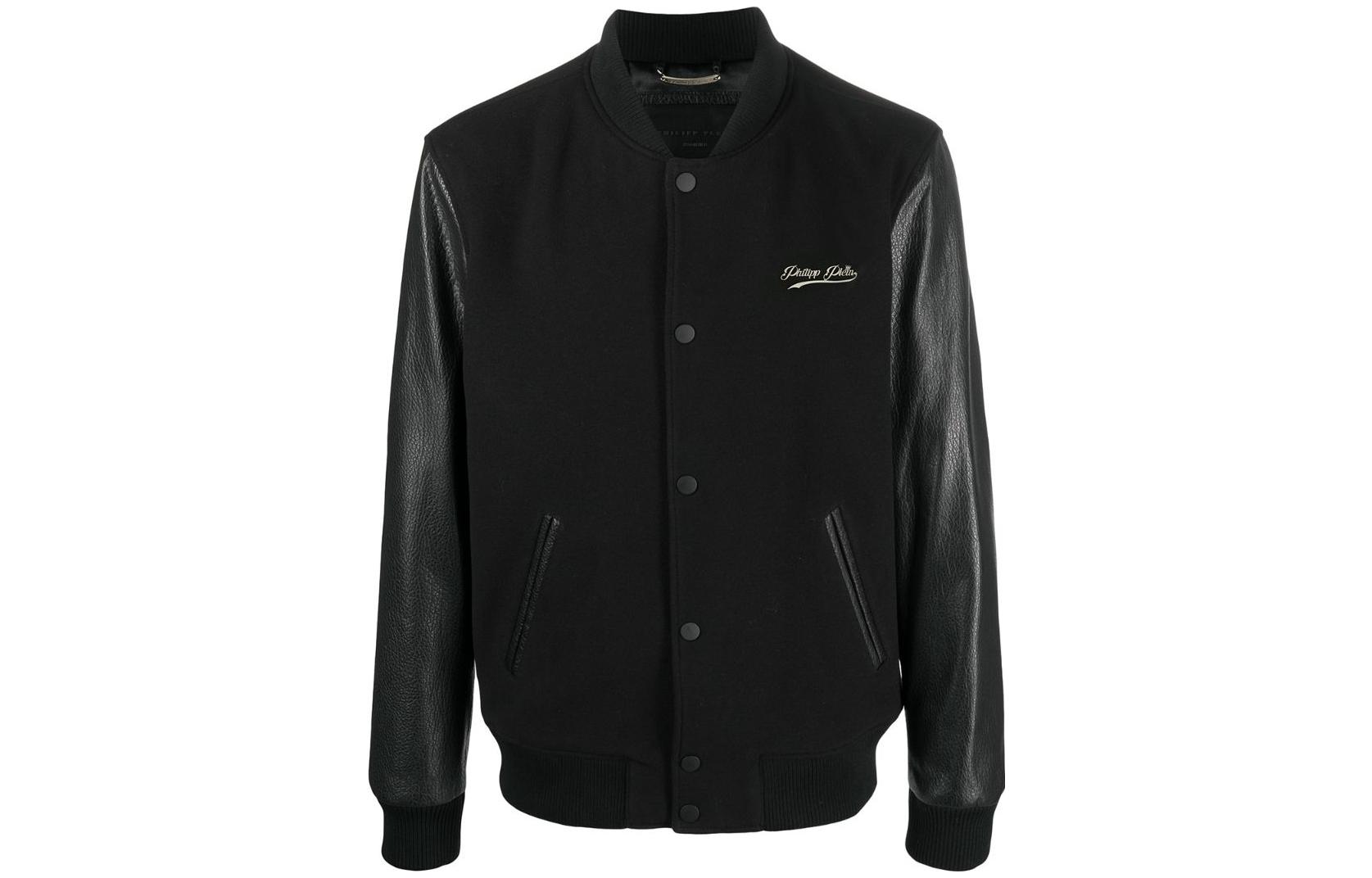 PHILIPP PLEIN Black Letter Logo Print Patchwork Long Sleeve Jacket PPOM-LB1417-PLE002N-02
