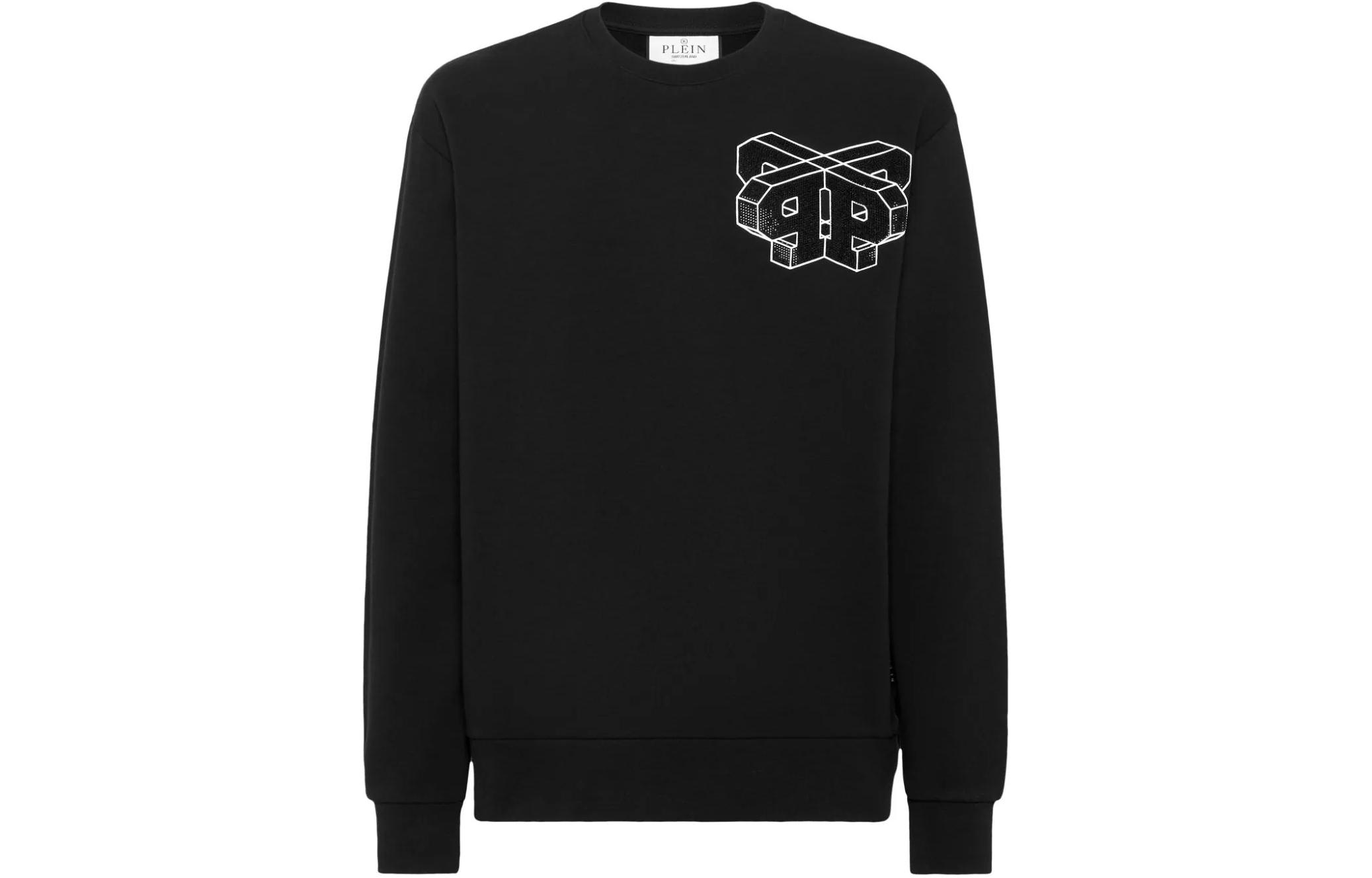 PHILIPP PLEIN Black Letter Print Round Neck Long Sleeve Sweatshirt PADC-MJO1174-PJO002N-02