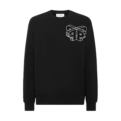 PHILIPP PLEIN Black Letter Print Round Neck Long Sleeve Sweatshirt PADC-MJO1174-PJO002N-02