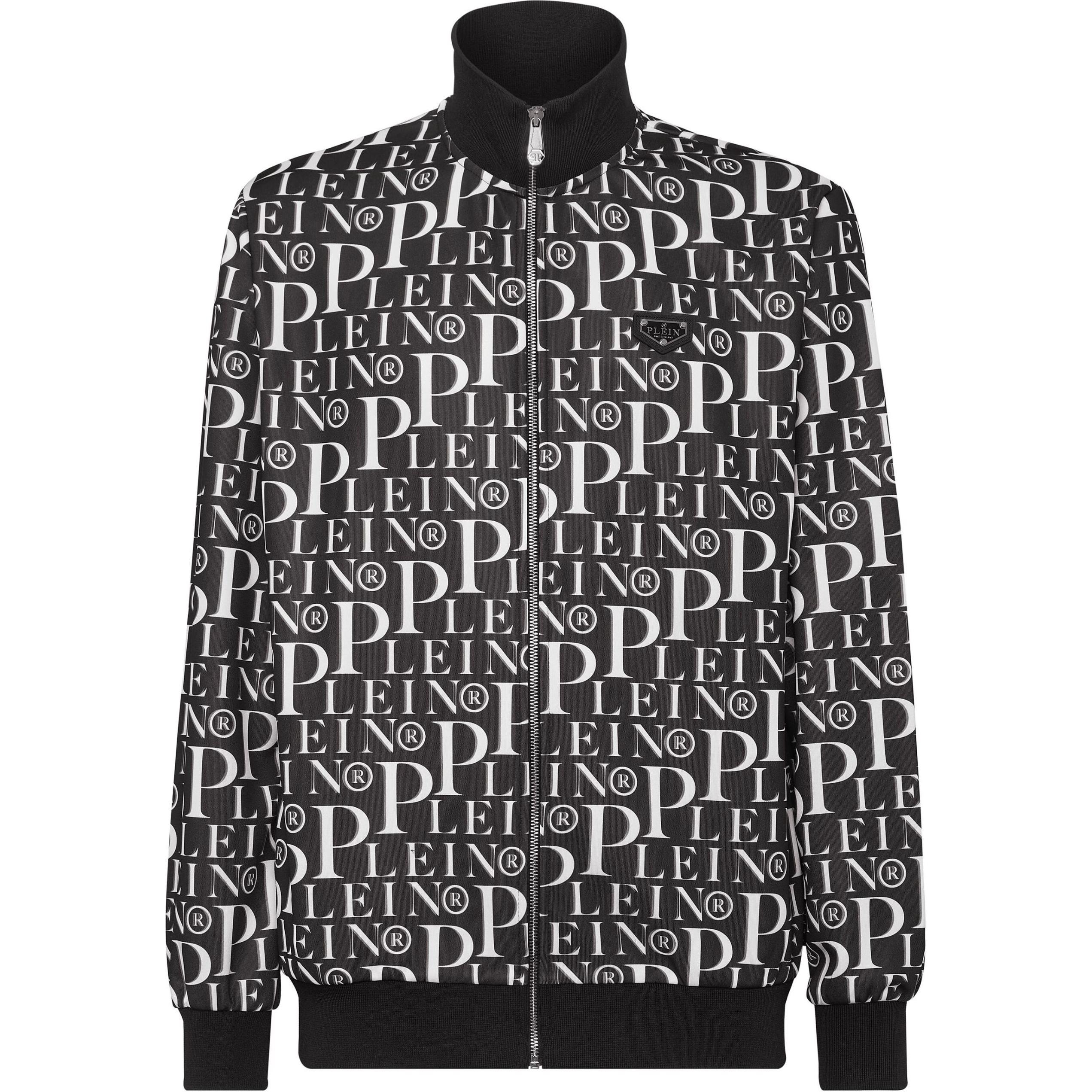 PHILIPP PLEIN Black Logo Print High-Neck Long-Sleeve Jacket PADC-MJJ0714-PTE003N-02
