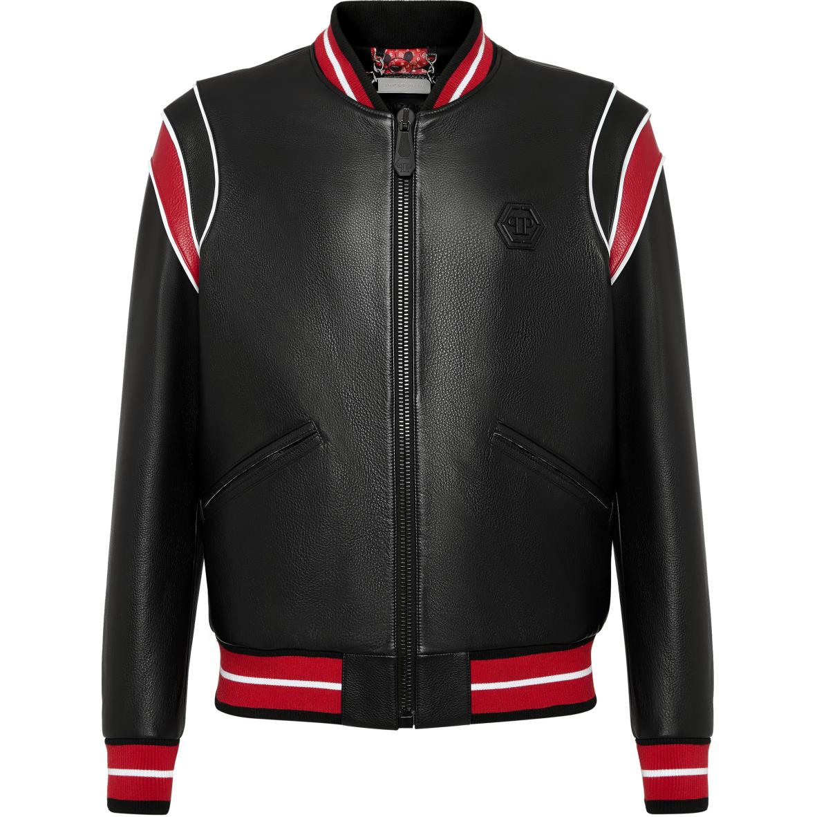 PHILIPP PLEIN Black Logo Varsity Jacket with Cartoon Design F20C-MLB1196-PLE010N-0213