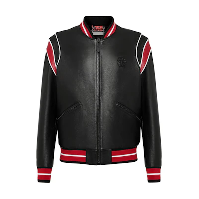 PHILIPP PLEIN Black Logo Varsity Jacket with Cartoon Design F20C-MLB1196-PLE010N-0213