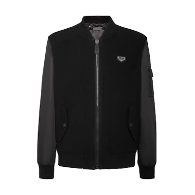 PHILIPP PLEIN Black Logo Zip-Up Patchwork Jacket Long Sleeve Casual FAAC-MRB1789-PTE003N-02