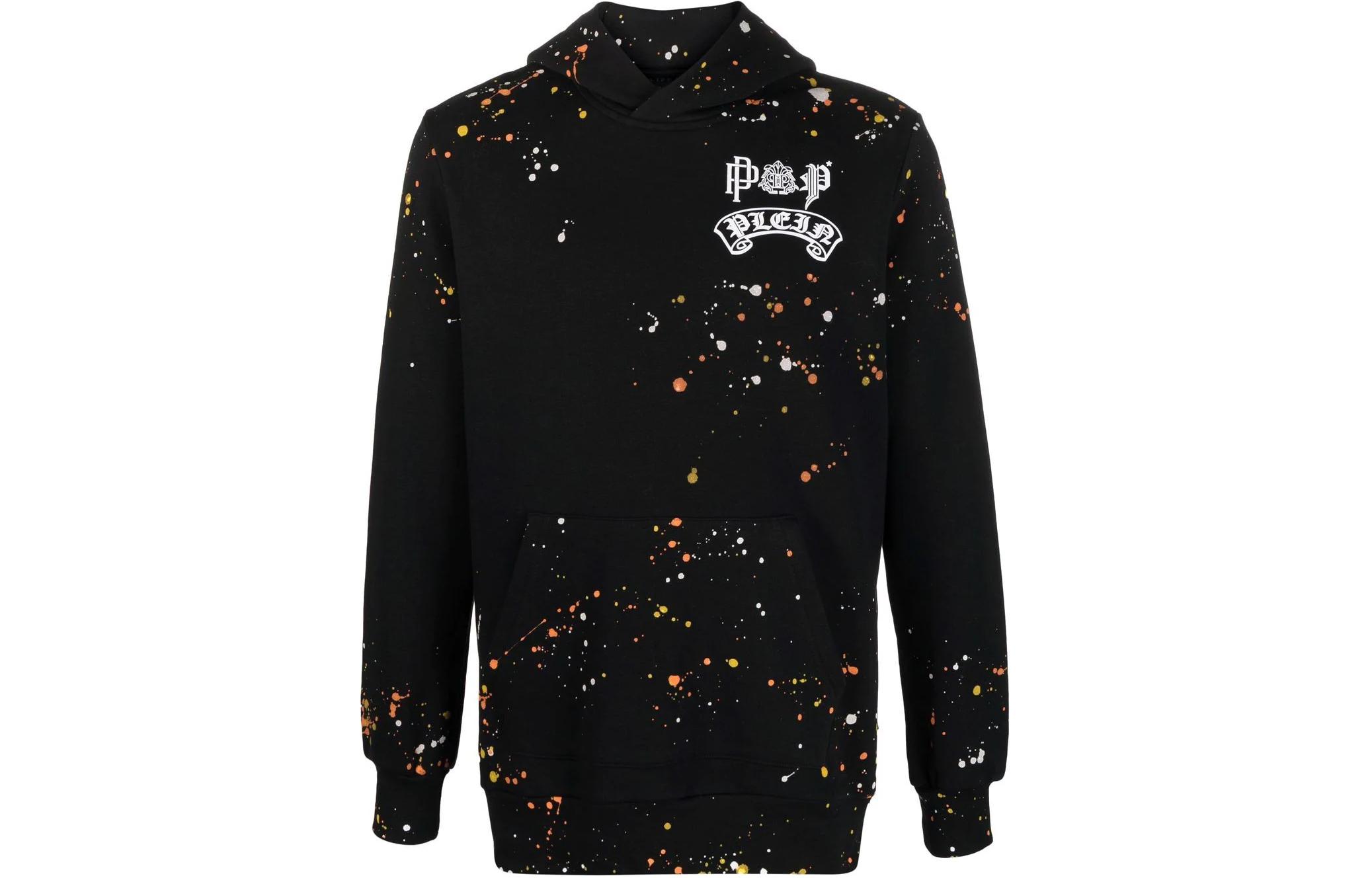 PHILIPP PLEIN Black Paint-Splatter Print Hoodie SABC-MJB2630-PJO002N-02