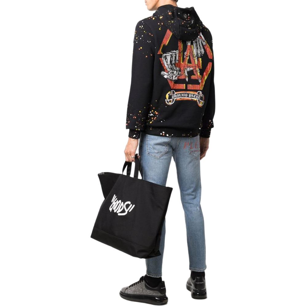 Shop 菲利普普莱因黑色泼墨印花连帽衫 SABC-MJB2630-PJO002N-02