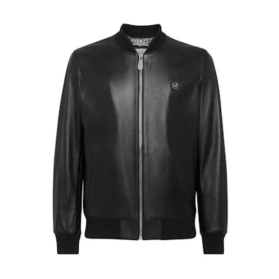 PHILIPP PLEIN Black Paisley Skull Leather Bomber Jacket for Men FACC-MLB1756-PLE010N-02