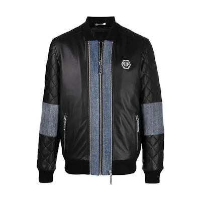 PHILIPP PLEIN Black Patchwork Crewneck Long-Sleeve Jacket FAAC-MLB1499-PLE010N-02