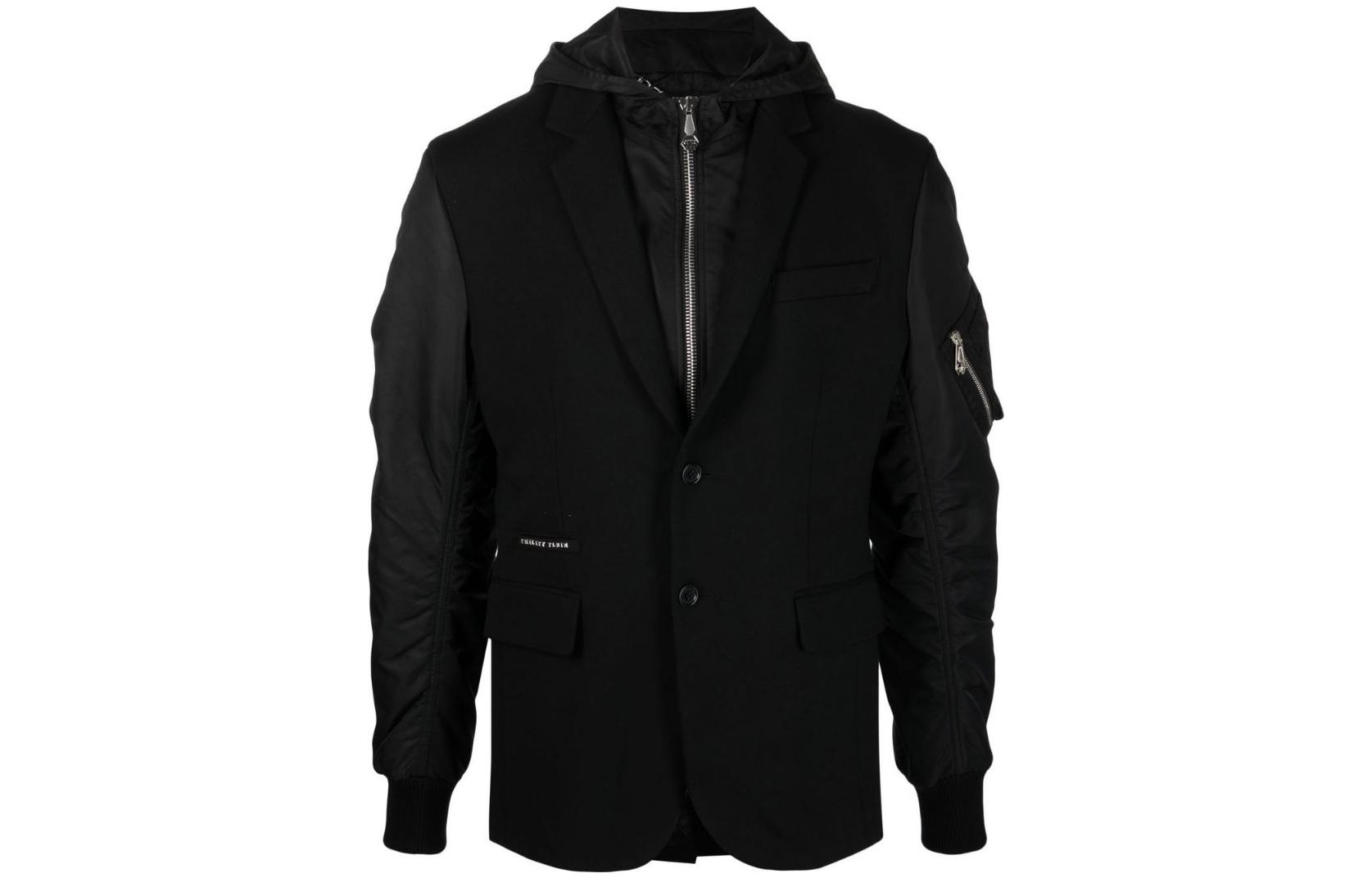 PHILIPP PLEIN Black Patchwork Hooded Jacket FABC-MRB2001-PTE003N-02