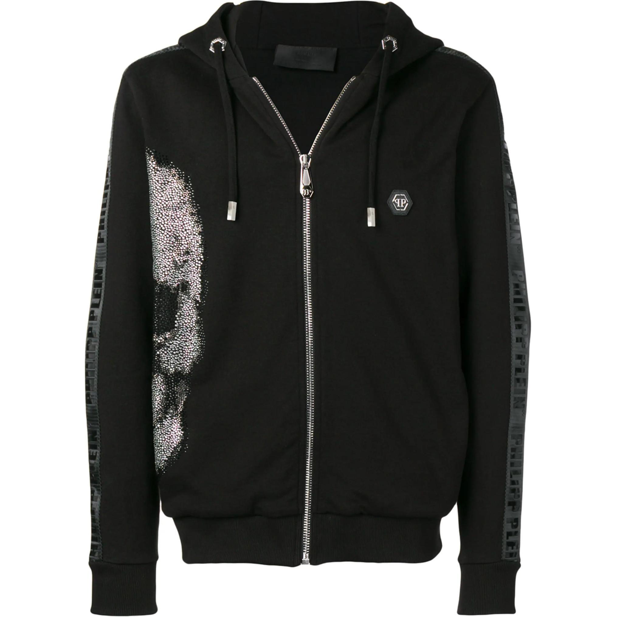 PHILIPP PLEIN Black Rhinestone Skull Zip Hoodie P19C-MJB1096-PJO002N-02