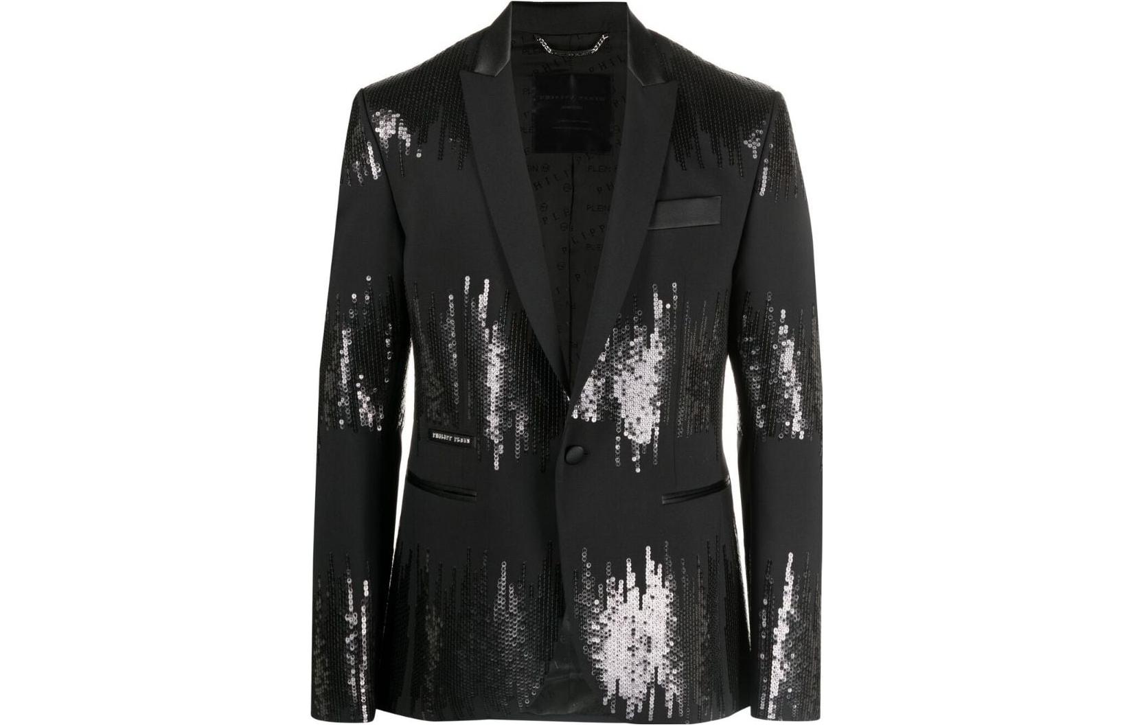 PHILIPP PLEIN Black Sequin Single-Breasted Blazer Jacket PAAC-MRF1327-PTE003N