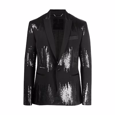 PHILIPP PLEIN Black Sequin Single-Breasted Blazer Jacket PAAC-MRF1327-PTE003N