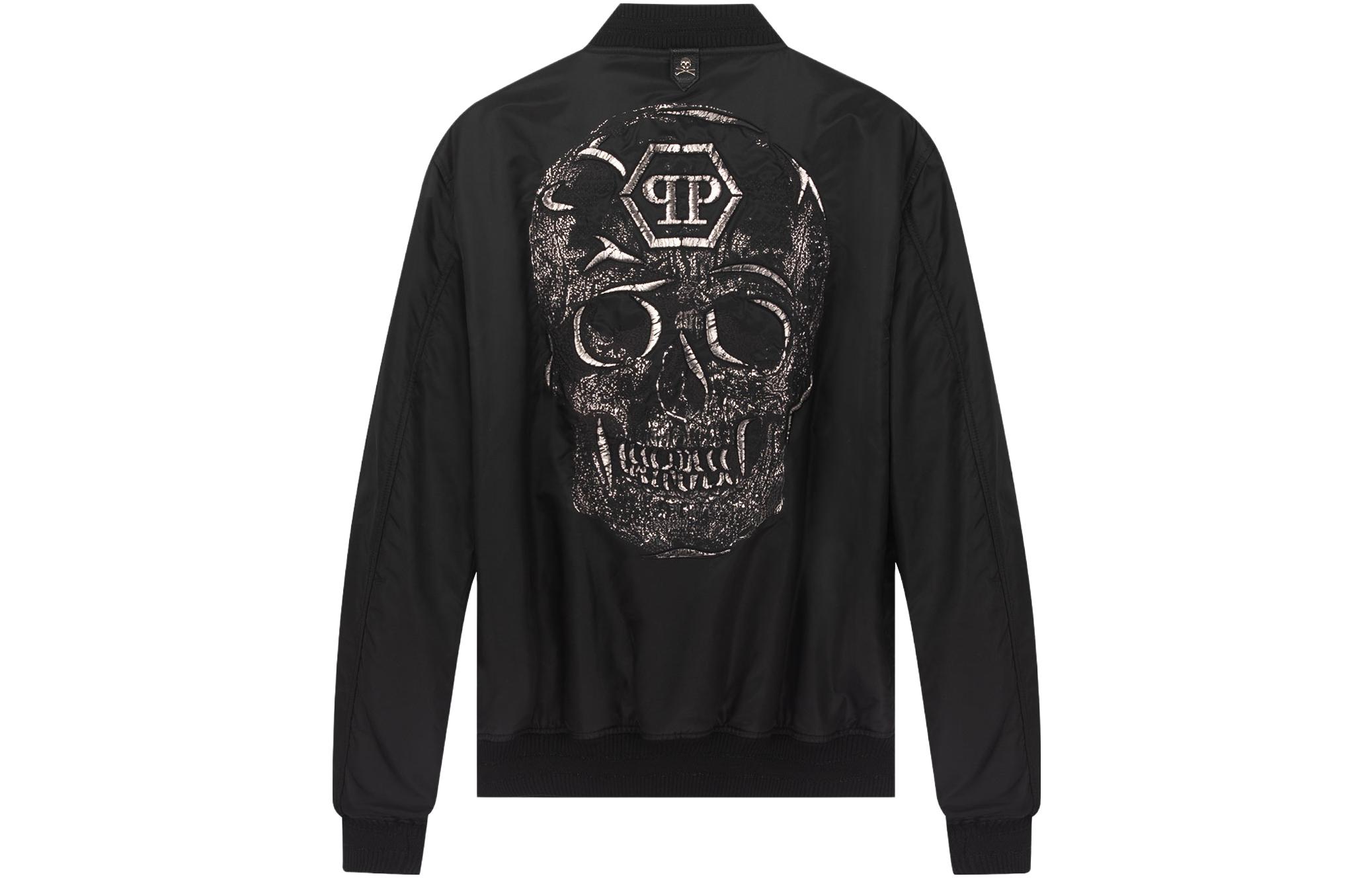 PHILIPP PLEIN Black Skull Embroidered Baseball Jacket F18C-MRB0770-PXV002N-02