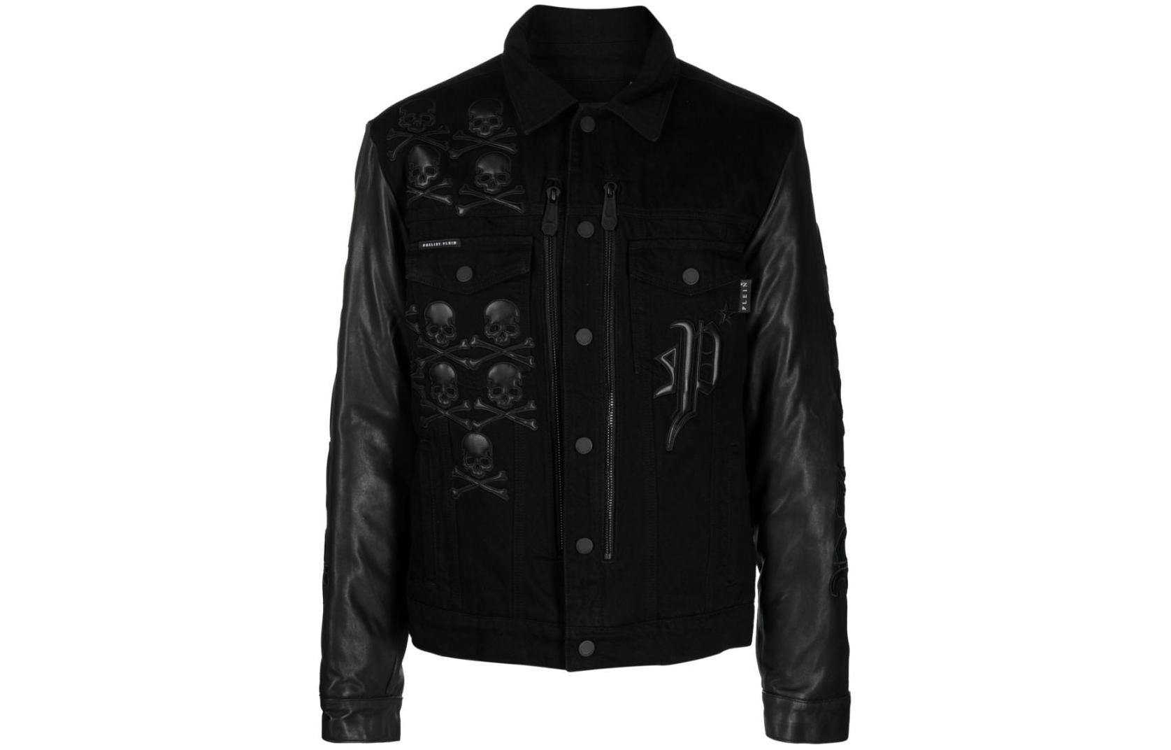 PHILIPP PLEIN Black Skull Logo Graphic Long-Sleeve Casual Jacket AACC-MDB0572-PDE004N-14AM