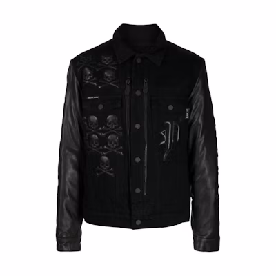 PHILIPP PLEIN Black Skull Logo Graphic Long-Sleeve Casual Jacket AACC-MDB0572-PDE004N-14AM