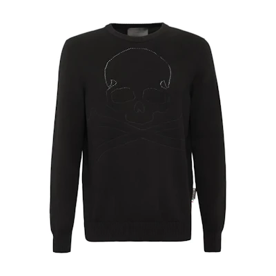 PHILIPP PLEIN Black Skull Print Crewneck Pullover Long-Sleeve Sweatshirt SABC-MKO1093-PKN002N-02