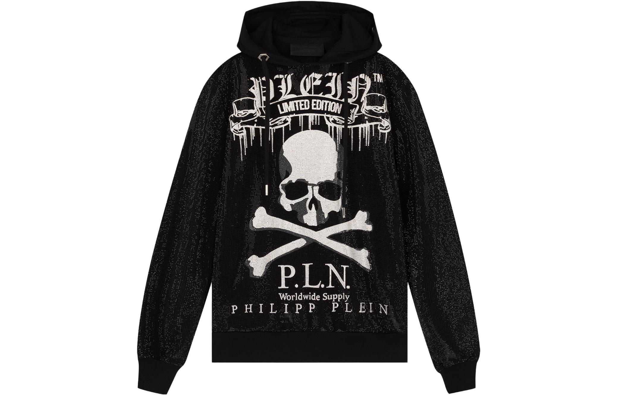 Order PHILIPP PLEIN 黑色骷髅水钻连帽衫休闲卫衣 P19C-MJB1232-PJO002N-02
