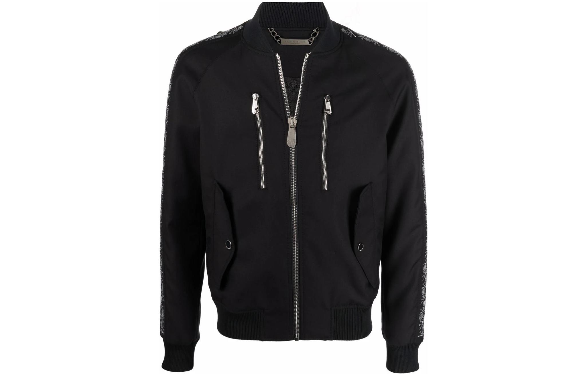 PHILIPP PLEIN Black Skull Studded Casual Long Sleeve Jacket SABC-MRB1827-PTE003N-02