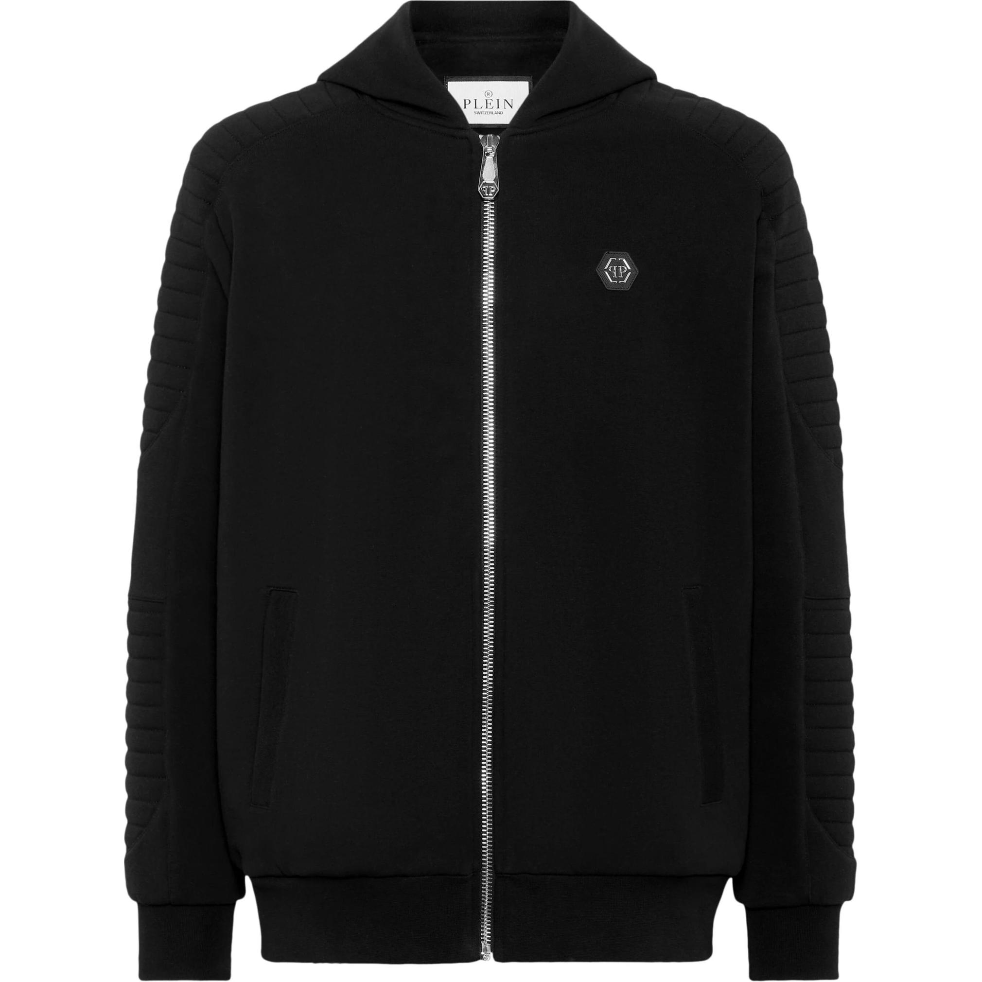 PHILIPP PLEIN Black Solid Logo Patch Zip-Up Hoodie PADC-MJB3334-PJO002N-02