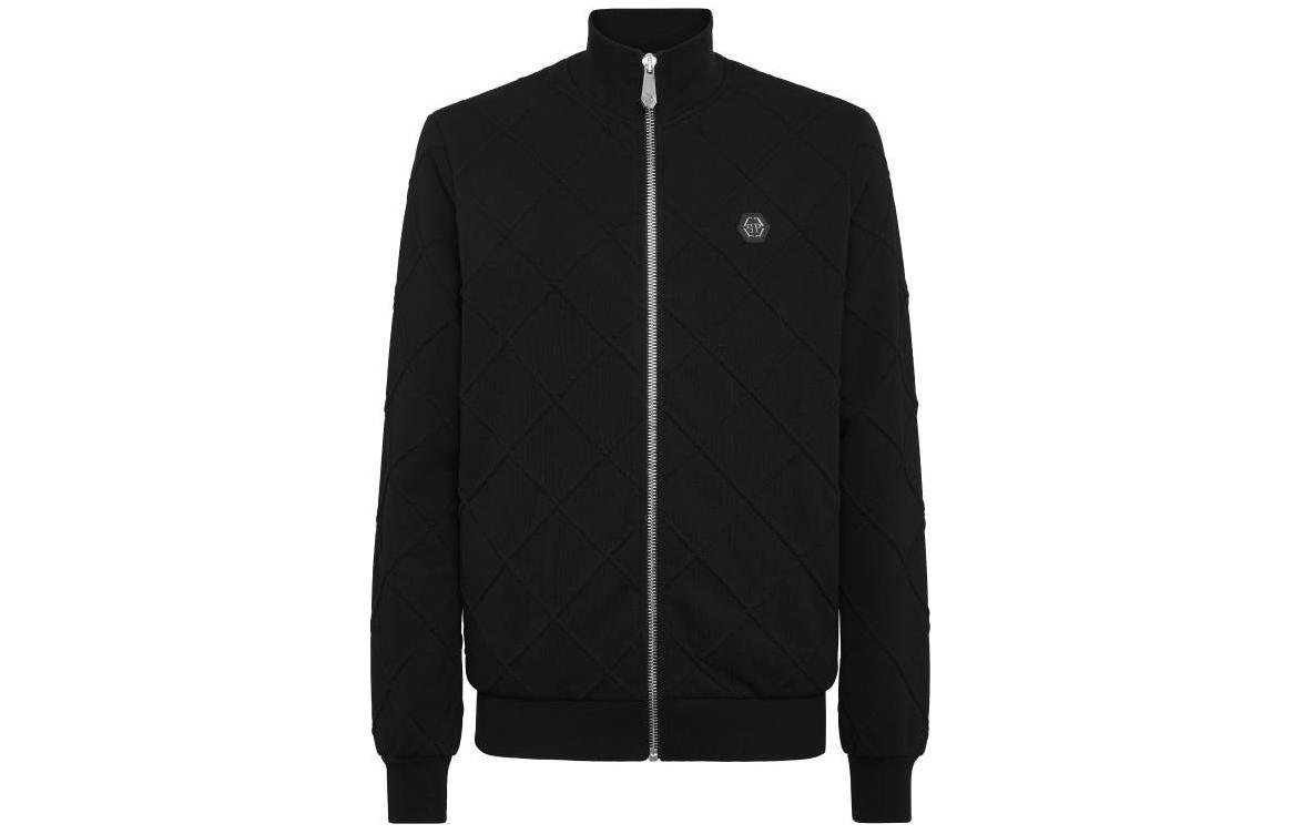 PHILIPP PLEIN Black Solid Zip-Up High Collar Jacket with Pockets SADC-MJB3293-PJO002N-02