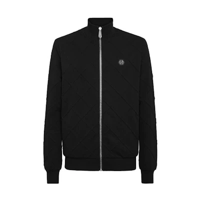 PHILIPP PLEIN Black Solid Zip-Up High Collar Jacket with Pockets SADC-MJB3293-PJO002N-02