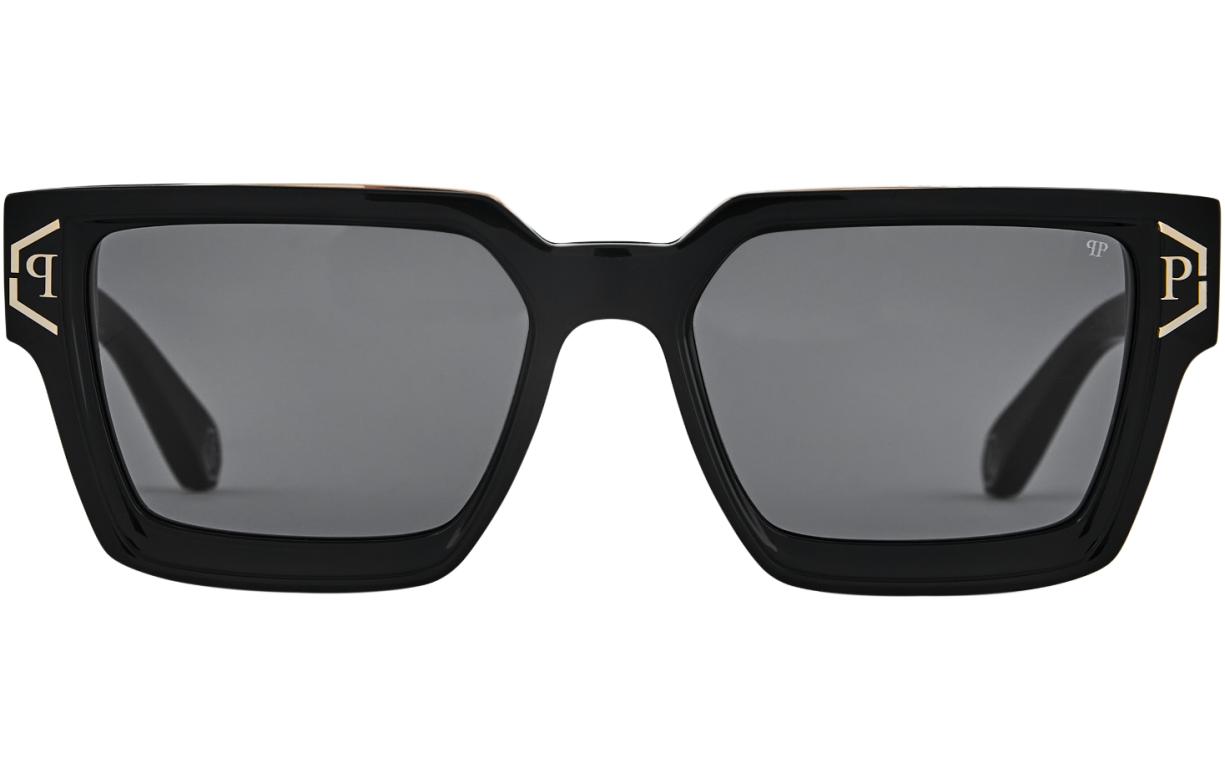 Lookbook PHILIPP PLEIN 黑色方形太陽眼鏡 男女時尚必備配件。 SPP005M570700