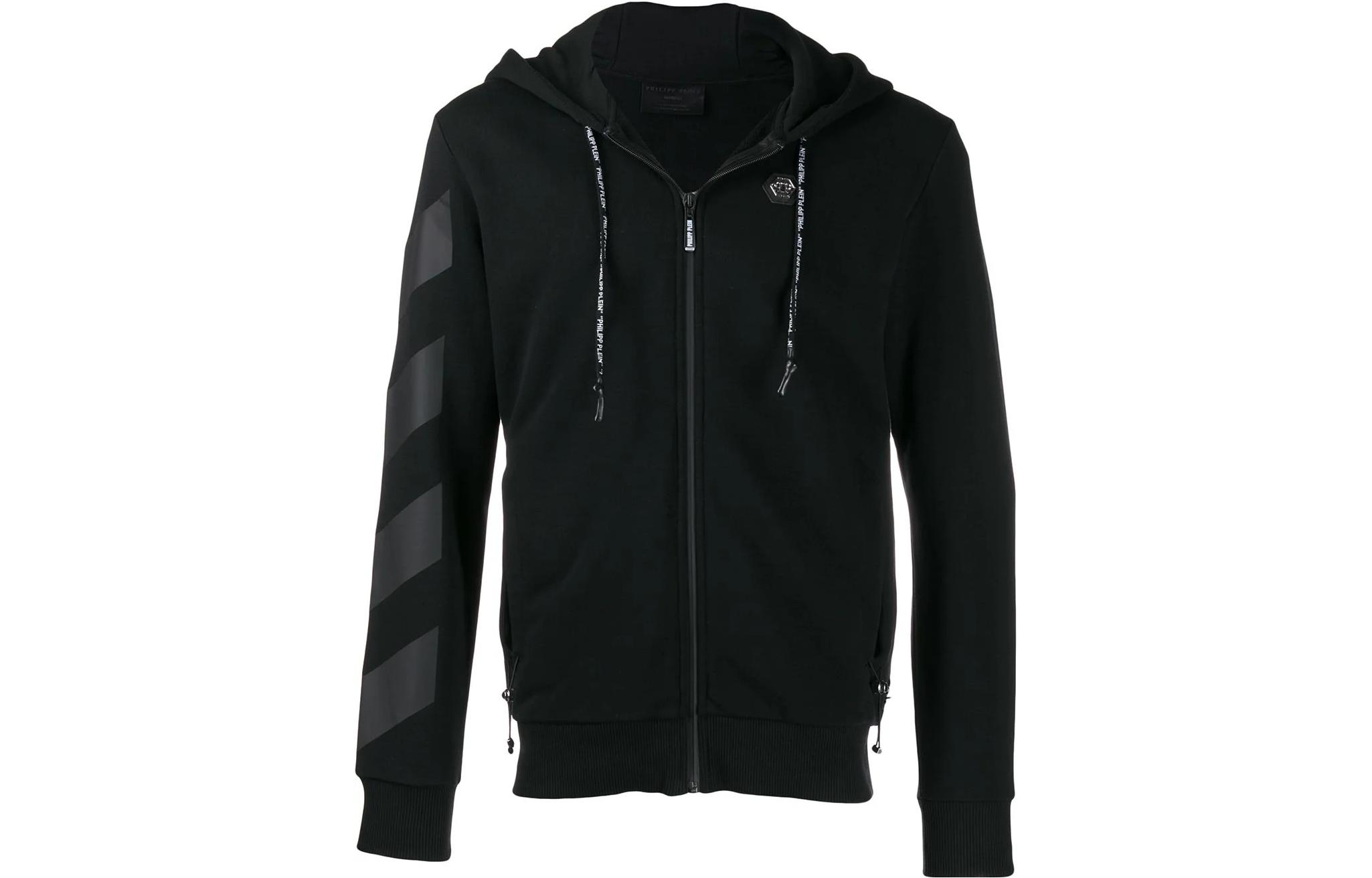 PHILIPP PLEIN Black Striped Skull Print Hoodie Jacket A19C-MJB1676-PJO002N-02