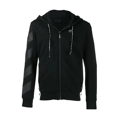 PHILIPP PLEIN Black Striped Skull Print Hoodie Jacket A19C-MJB1676-PJO002N-02