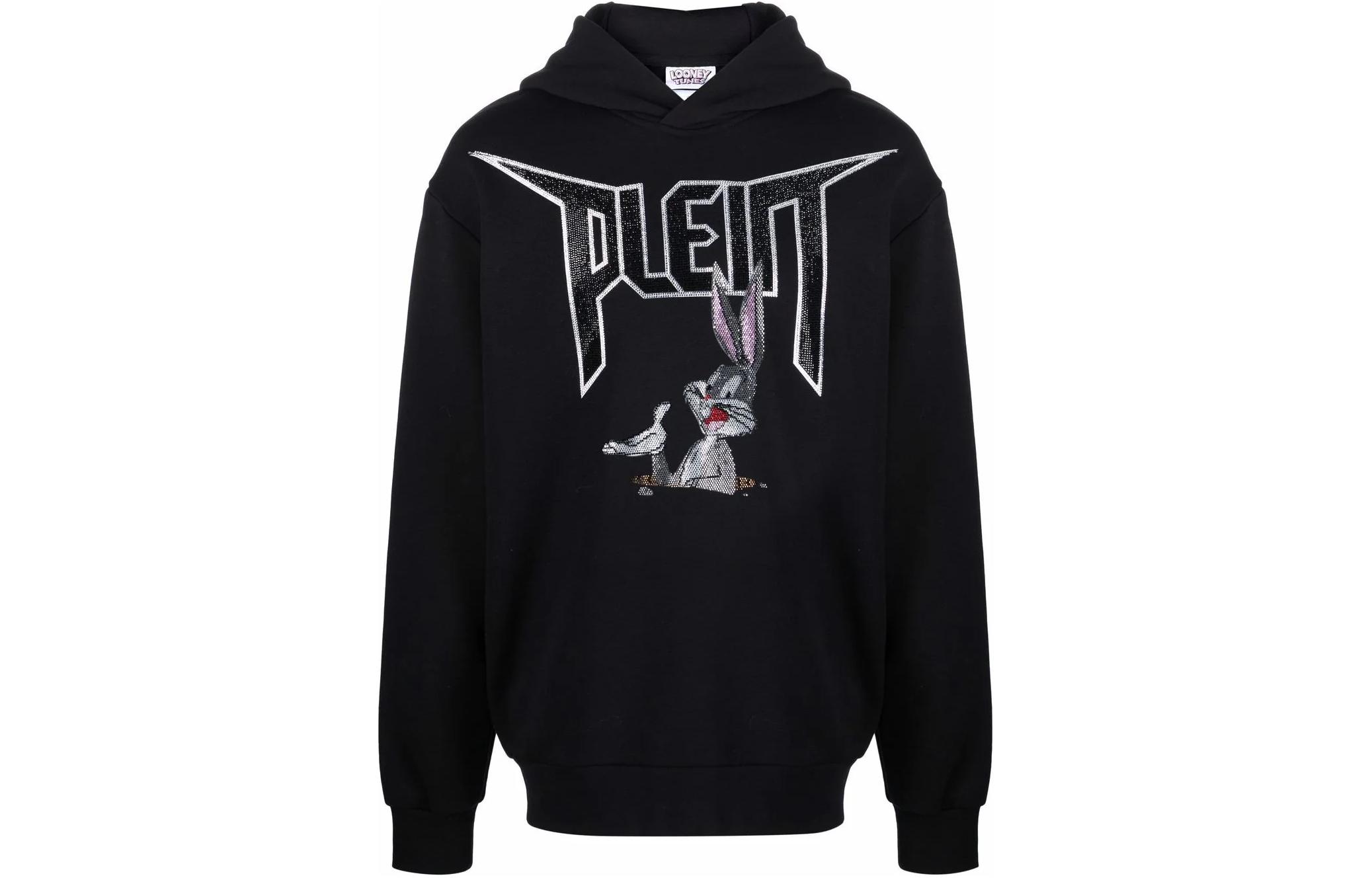 PHILIPP PLEIN Cartoon Letter Graphic Hoodie Unisex Black AAAC-UJB0049-PJO002N-02