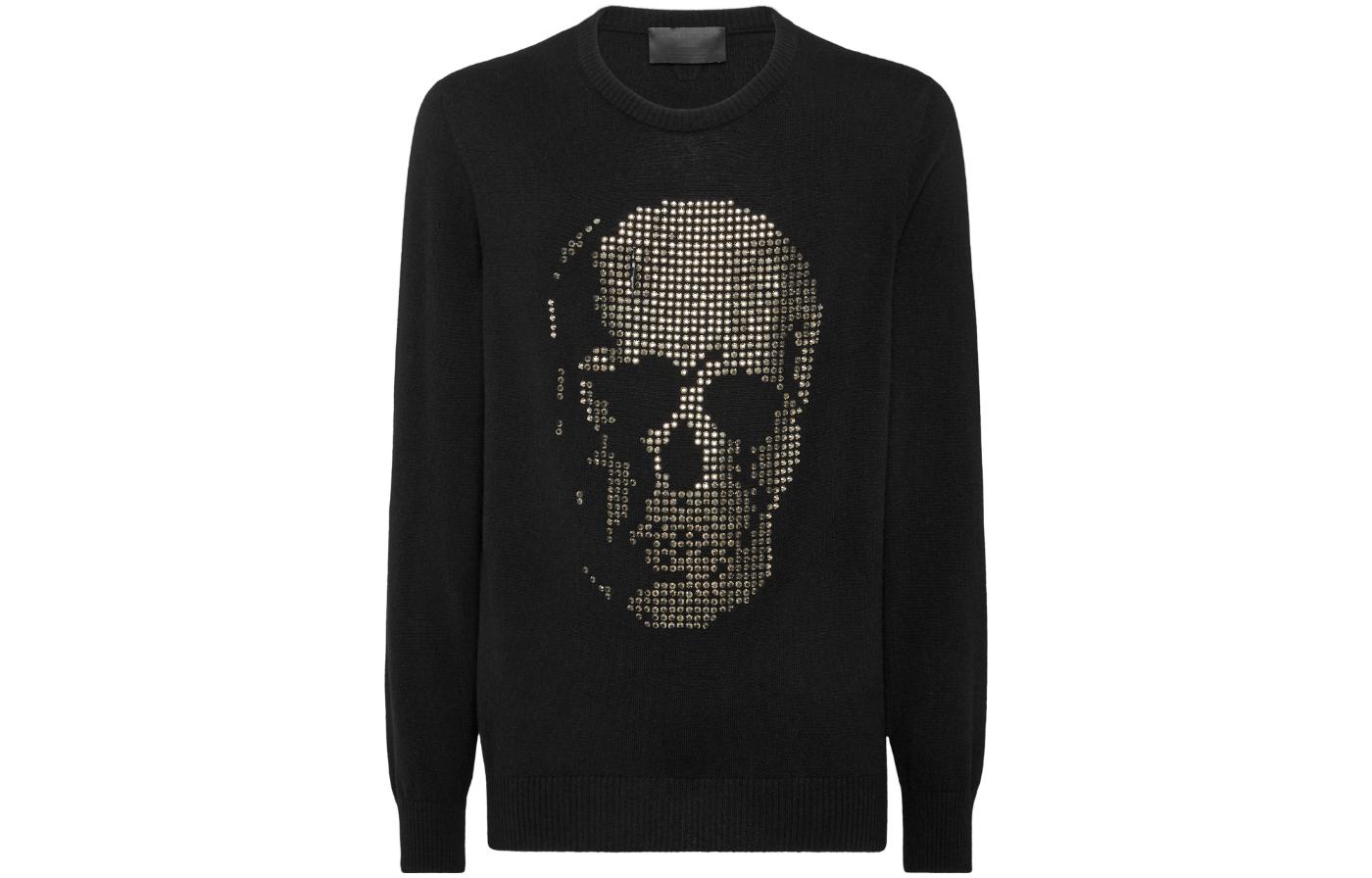 PHILIPP PLEIN Cashmere Skull Strass Crewneck Pullover Sweatshirt Black AACC-MKO1269-PKN002N-02