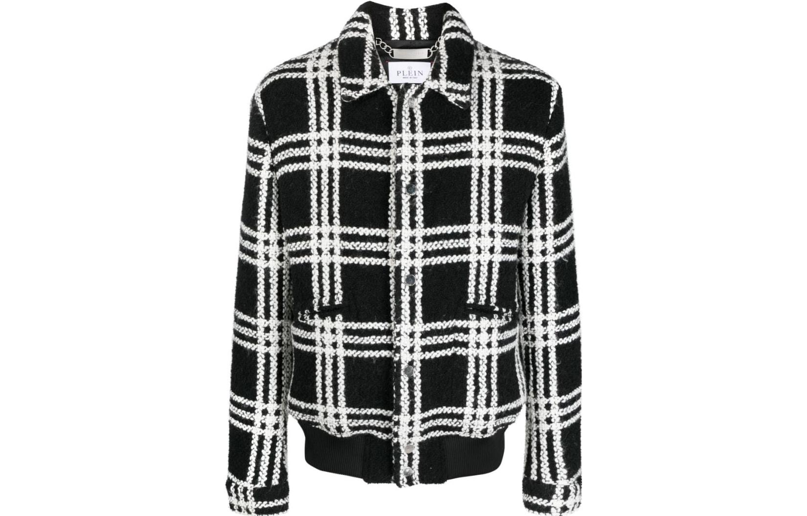 PHILIPP PLEIN Checkered Single-Breasted Bomber Jacket - Black AACC-MRB2252-PTE076N-0201