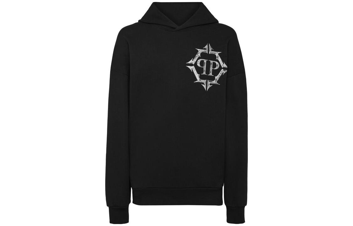 PHILIPP PLEIN Chrome Print Hoodie Sweatshirt Black Long Sleeve AACC-MJB3154-PJO002N-02